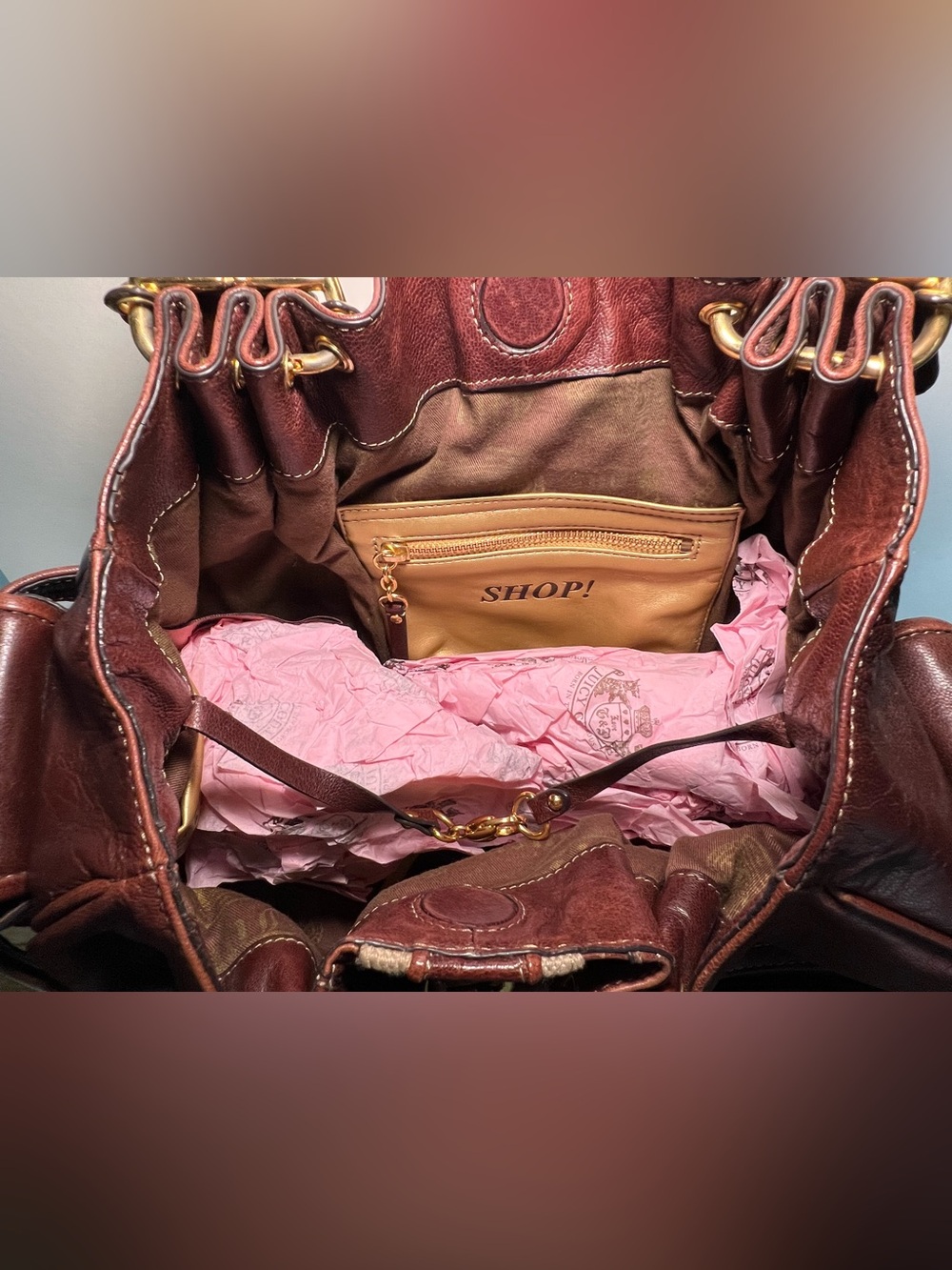 VNTG Juicy Couture Chocolate Brown Leather Hobo Shoulder Bag Gold Hardware Y2K - Picture 11 of 16